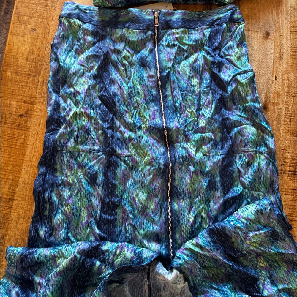 Ramy Brook blue green mermaid maxi high low maxi skirt set crop top NWT - Picture 2 of 11